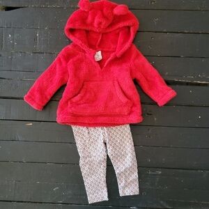 Carter's NWOT Baby Girl 3 Months Red Fuzzy Hoodie Black & White Leggings Outfit